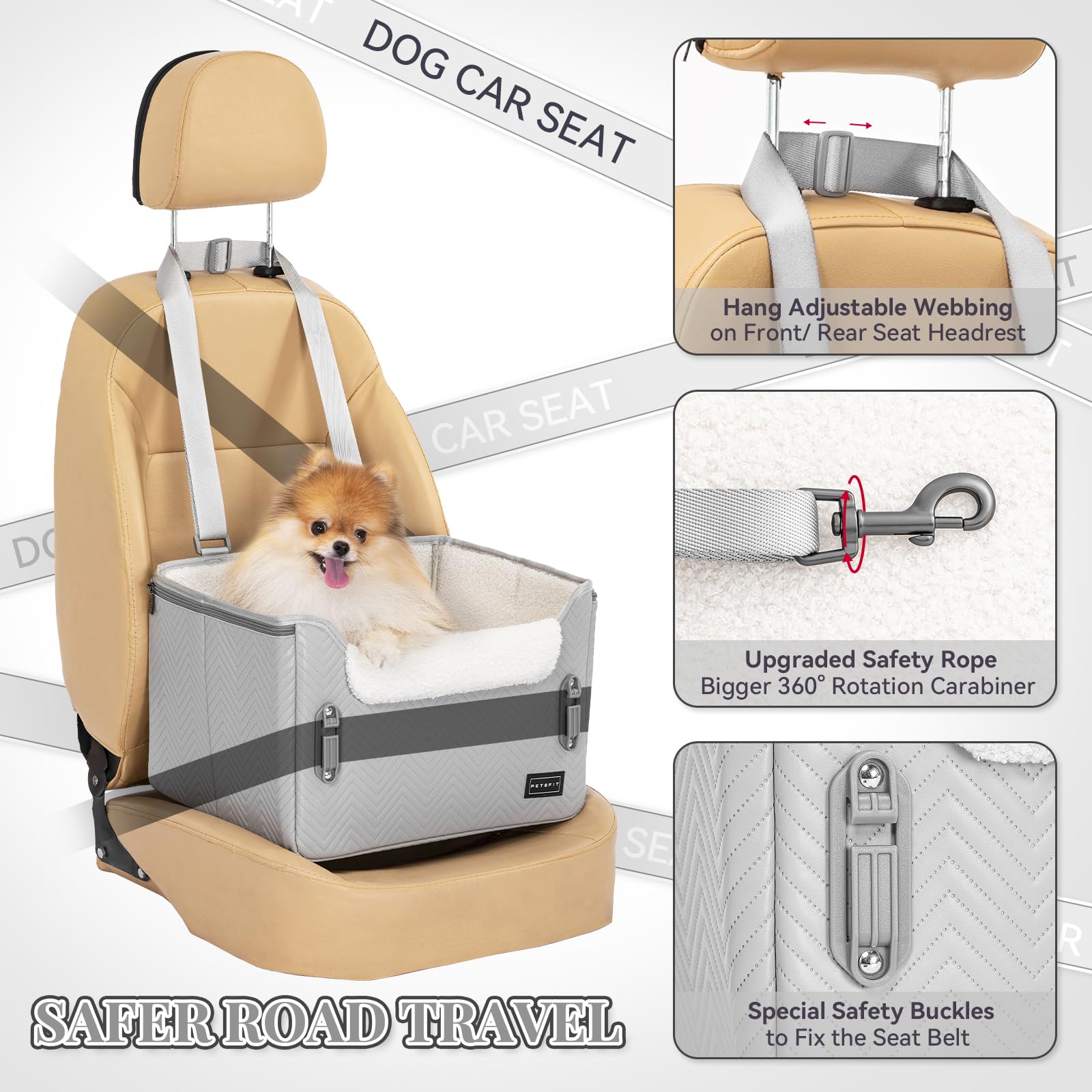 PETSFIT Dog Booster Car Seat, Waterproof PU Leather Dog Car Seats Seat
