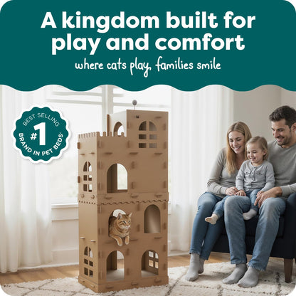 FurHaven Castle Tower Multi-Level Cardboard Cat House for Indoor House