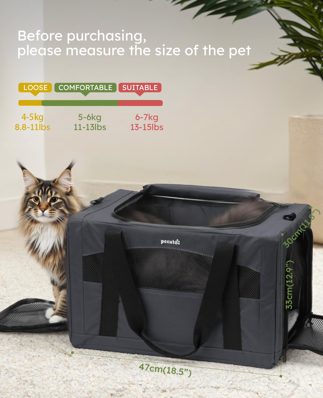 Pecute Cat Carrier Stable XL, Pet Carrier Breathable and Portable, Bag