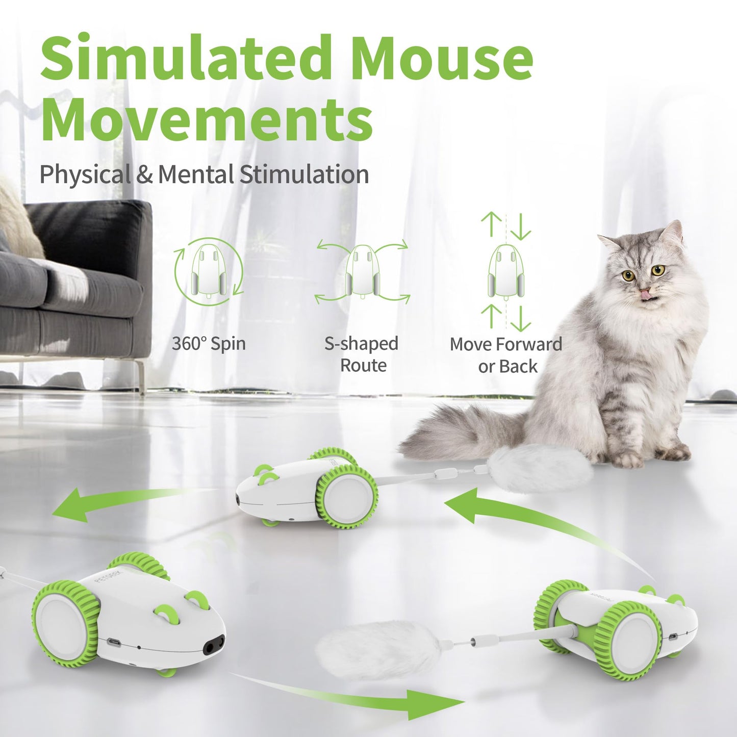 PETGEEK Automatic Cat Mouse Toys Interactive Cat Toys for Indoor Wand