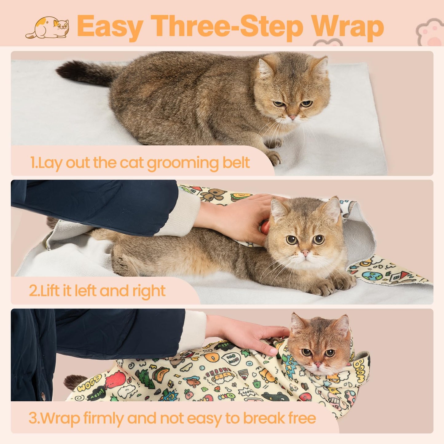 CKNCY 35.5" Cat Grooming Wrap Cat Wrap for Cutting Nails Cat Tool