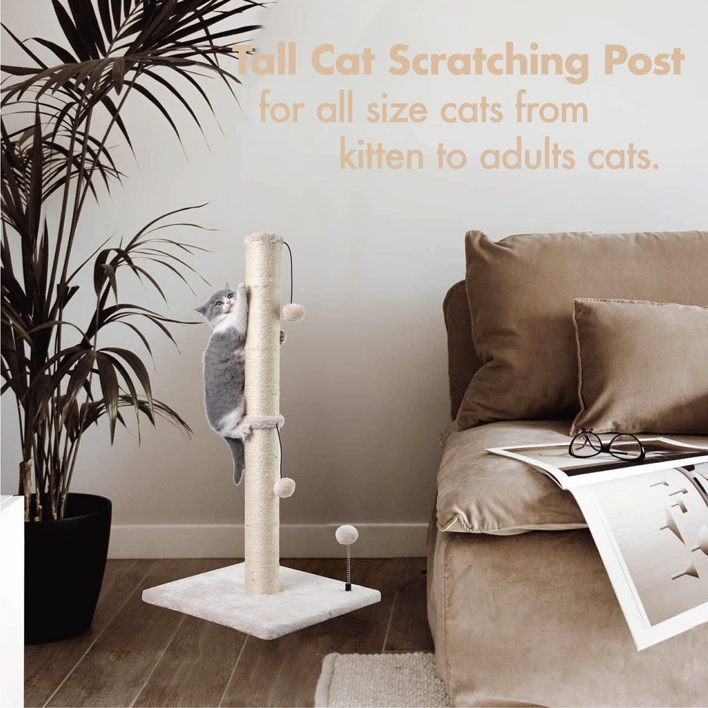 MECOOL 34” Tall Cat Scratching Post Basics Kitten Scratcher Trees