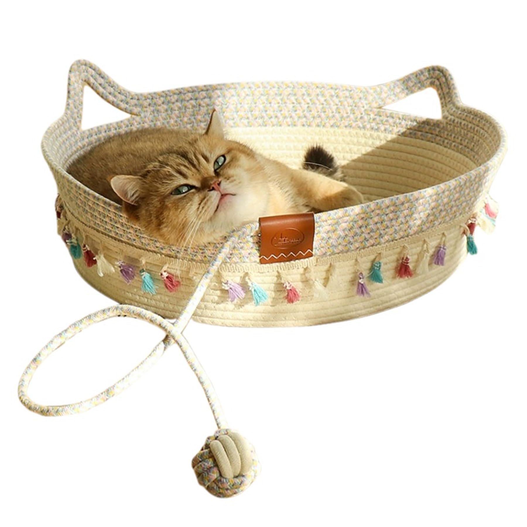 Pbed Large Cat Bed Basket Round Cotton Rope Woven,Cat Bed for Ball
