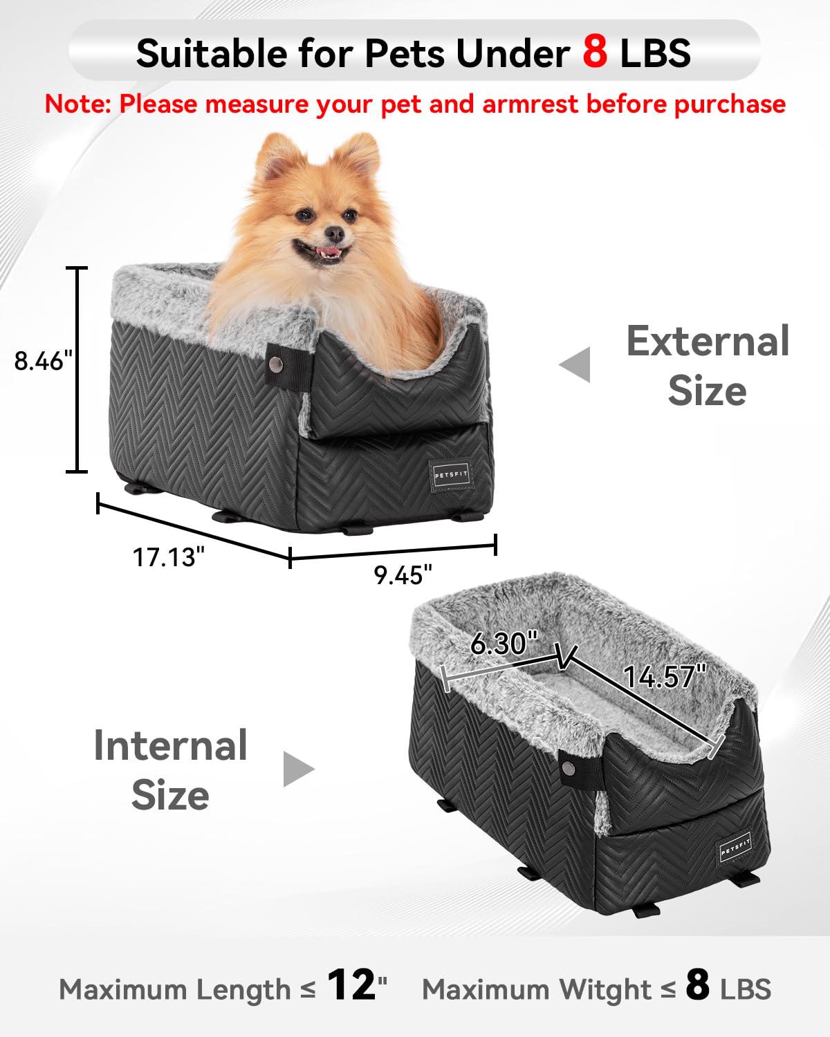 PETSFIT Center Console Dog Car Seat with Safe Protection Hooks, Seat
