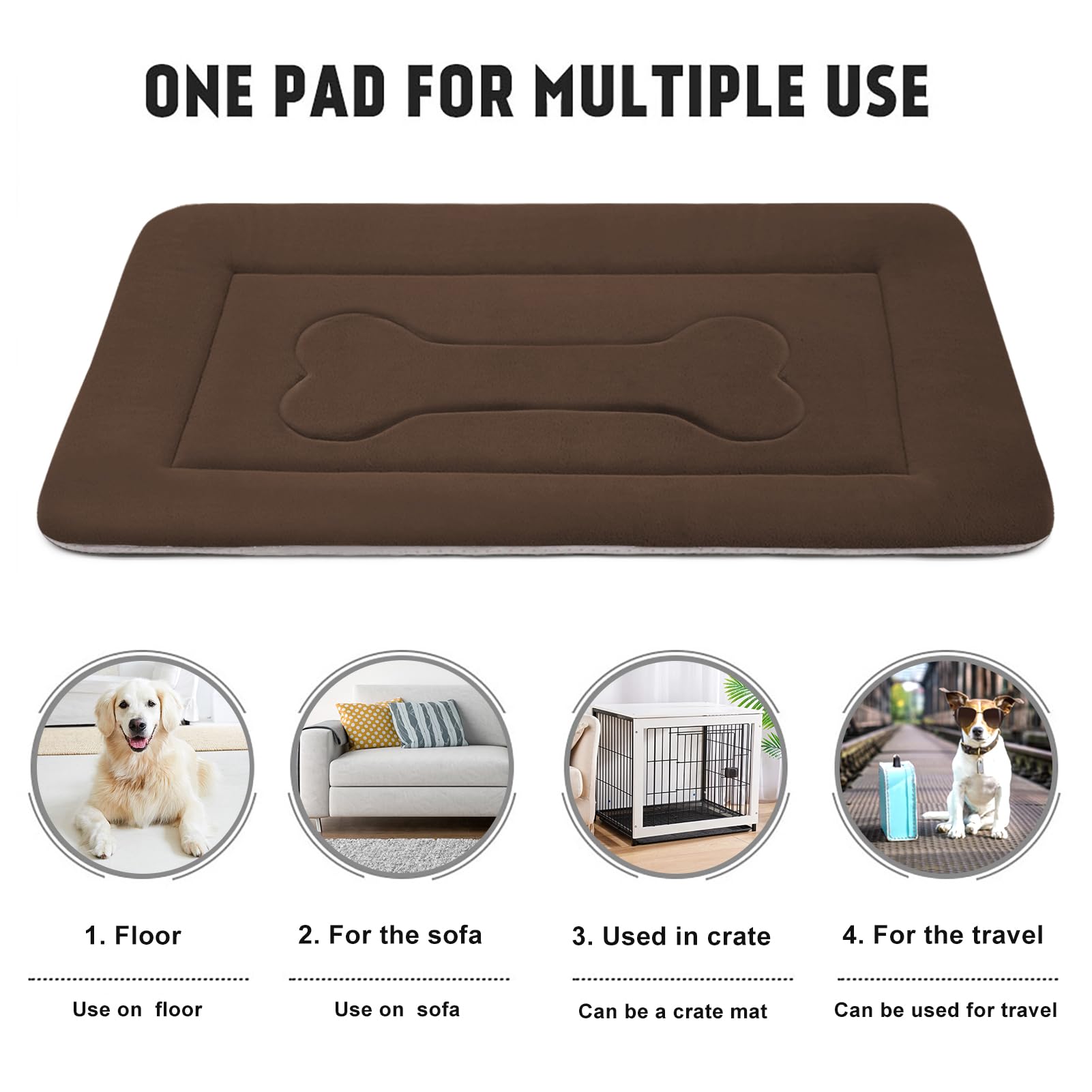 JoicyCo Large Dog Bed Soft Dog Crate Pad Mat, Non-Slip Bottom Crate