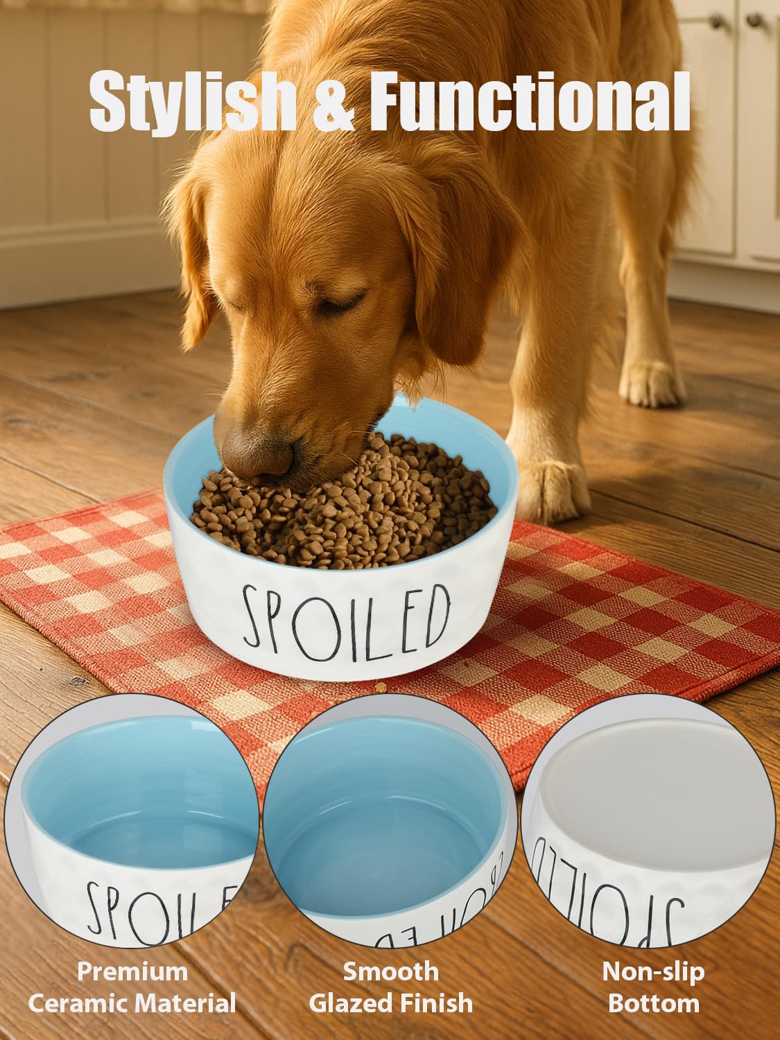 WoofinPets Ceramic Dog Bowl 8'' Extra Large Food Water Dog Bowl, Bowl