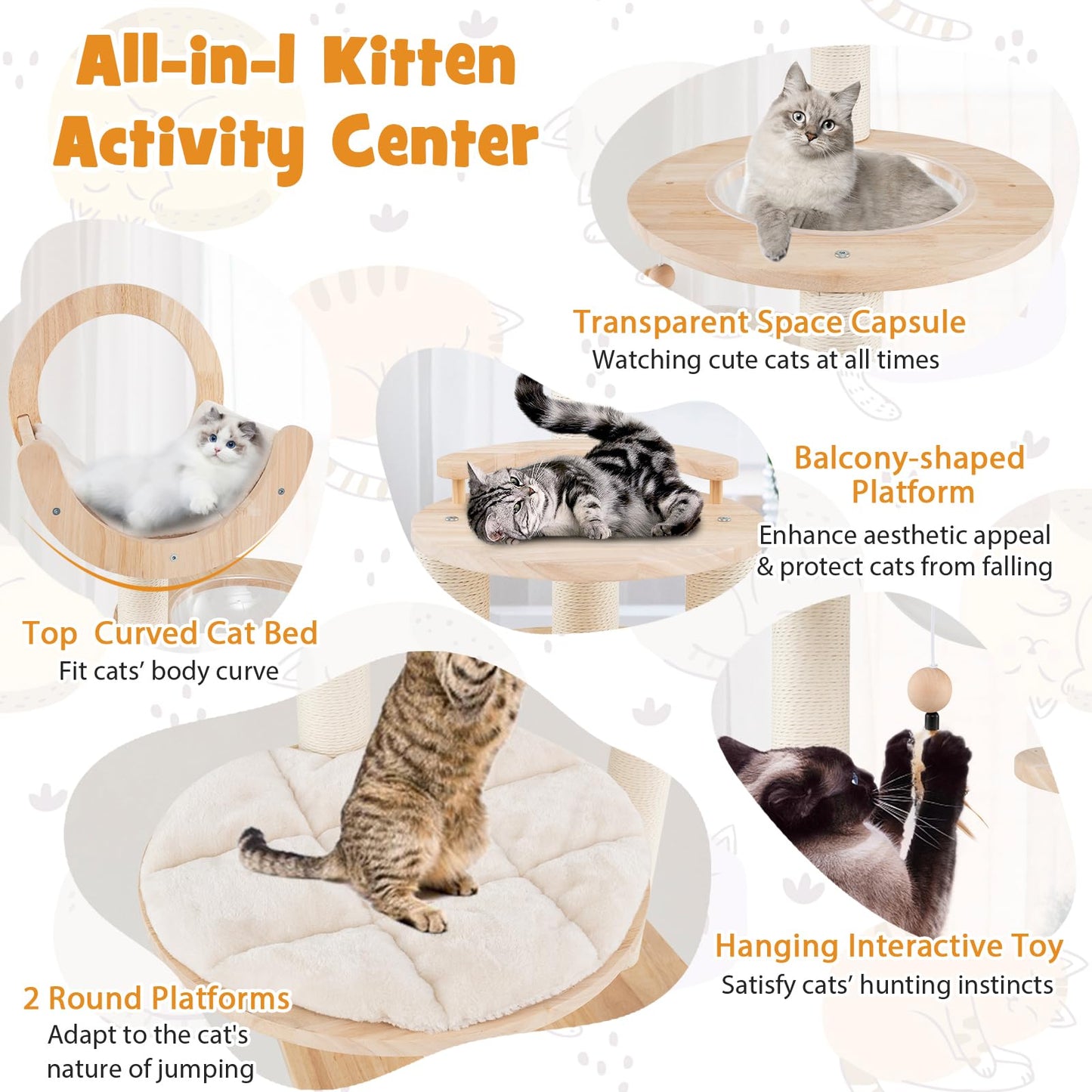Tangkula Solid Wood Cat Tree, 4-in-1 Building Block Large Cat Toy
