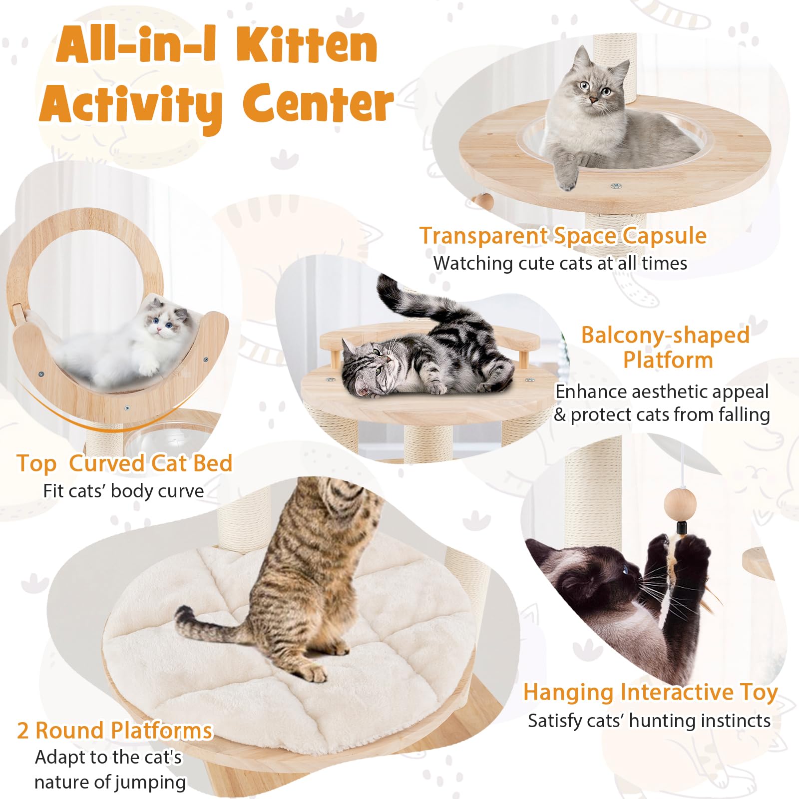 Tangkula Solid Wood Cat Tree, 4-in-1 Building Block Large Cat Toy