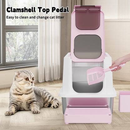 RIZZARI Enclosed Cat Litter Box: Large Top Front Entry Litter