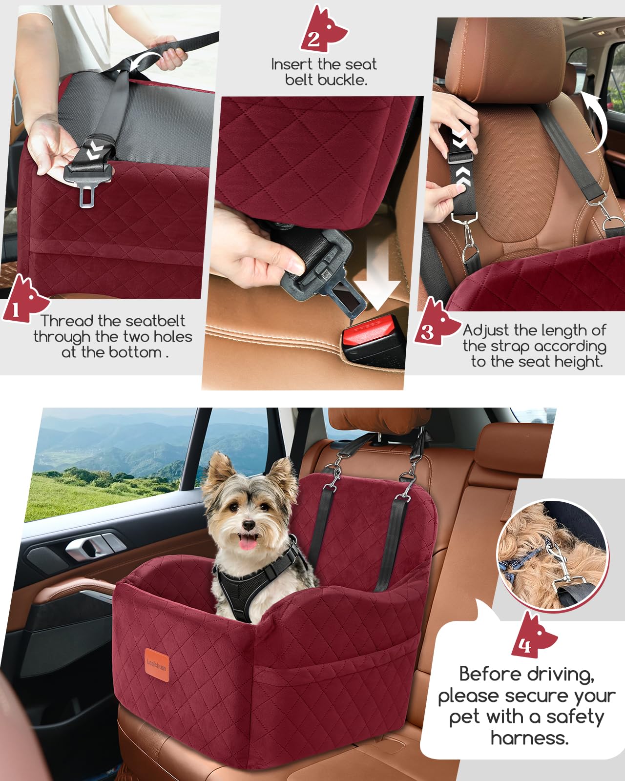 Lealchum Dog Car Seat for Small/Medium Dogs, Elevated Seat