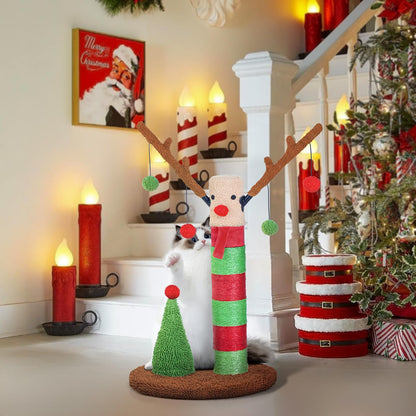 BOLUO Christmas Cat Scratching Post Deer Cat Trees for Adult Teaser