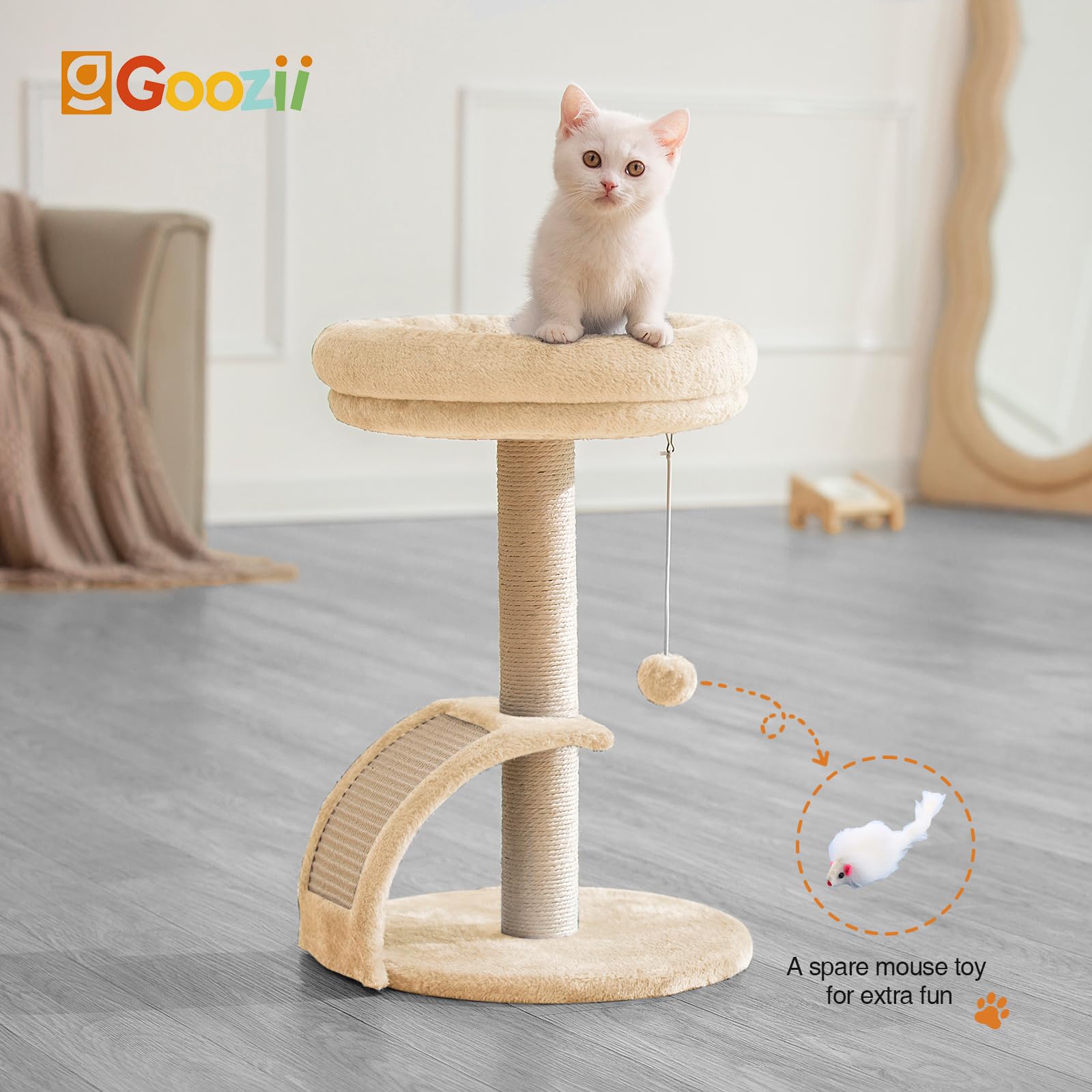 Goozii Cat Scratching Post Tower for Indoor Cats, Small Cat Tree Bed