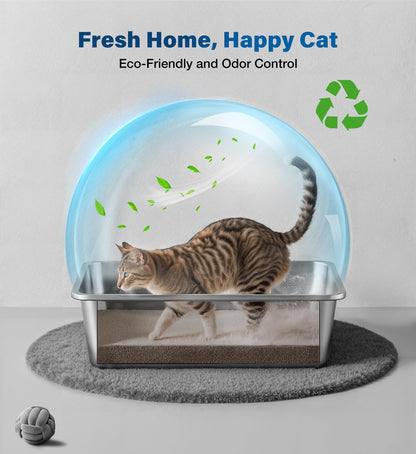 Qiuma Stainless Steel Litter Box, Large Cat Litter Box