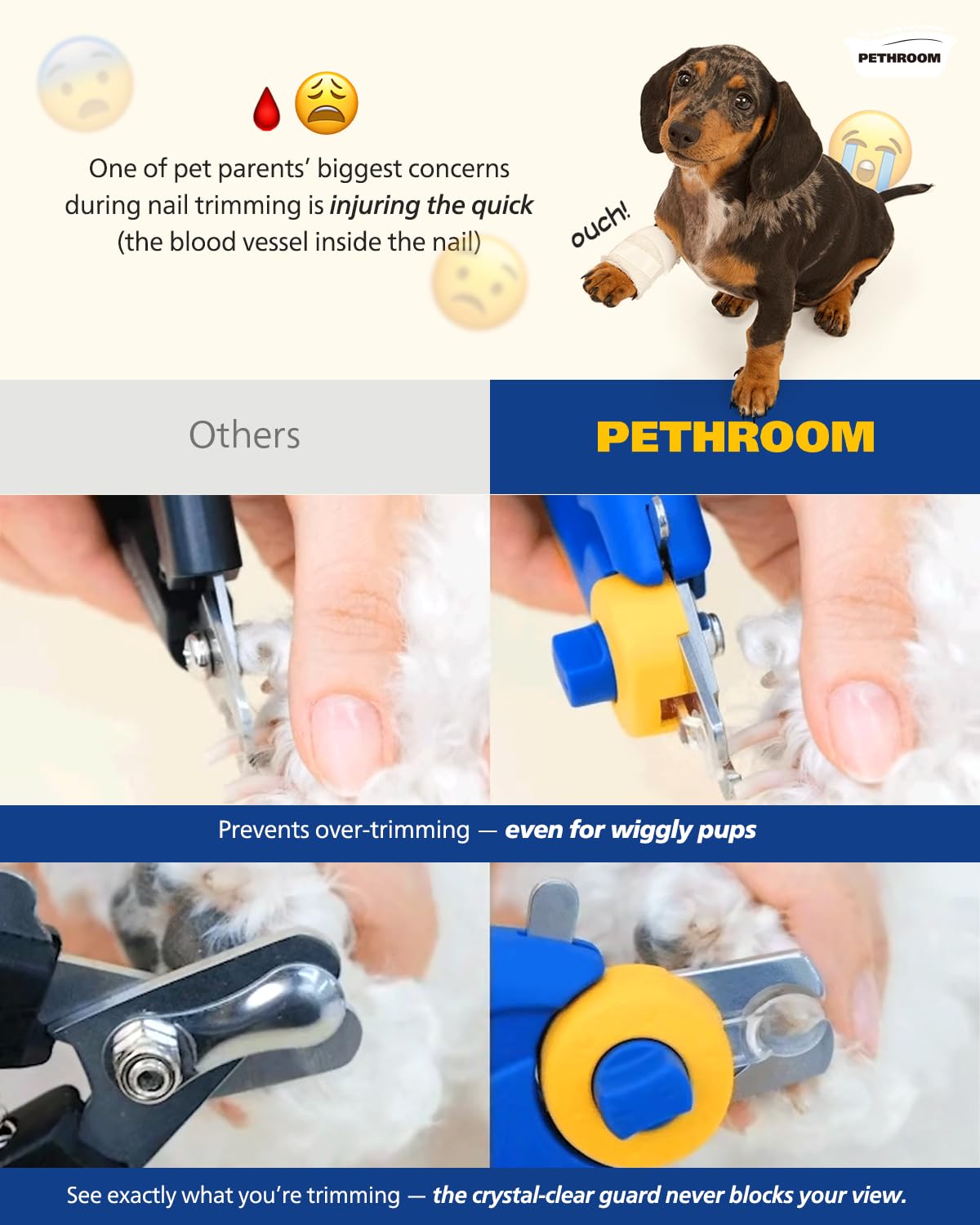 PETHROOM] Dog Nail Clipper with Transparent Guard Nail File Clipper