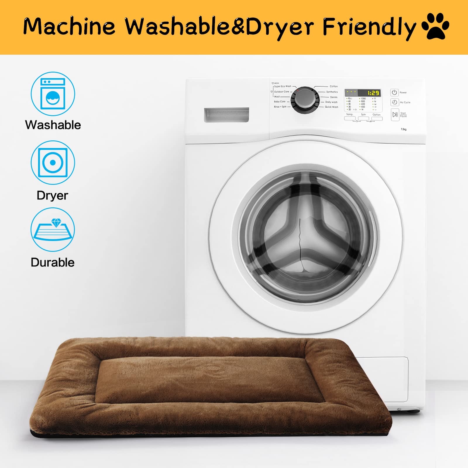 VERZEY Dog Bed, Ultra Soft Faux Fur Dog Crate Pad Bed