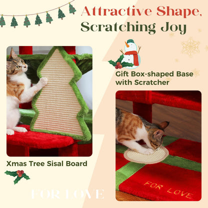 PAWZ Road Christmas Cat Tree, Tall Cat Tower with 2 Perches, 2 House