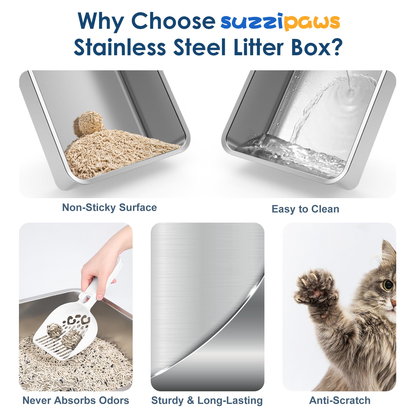 2 Pack XL Stainless Steel Litter Box Enclosure with Lid, Tray