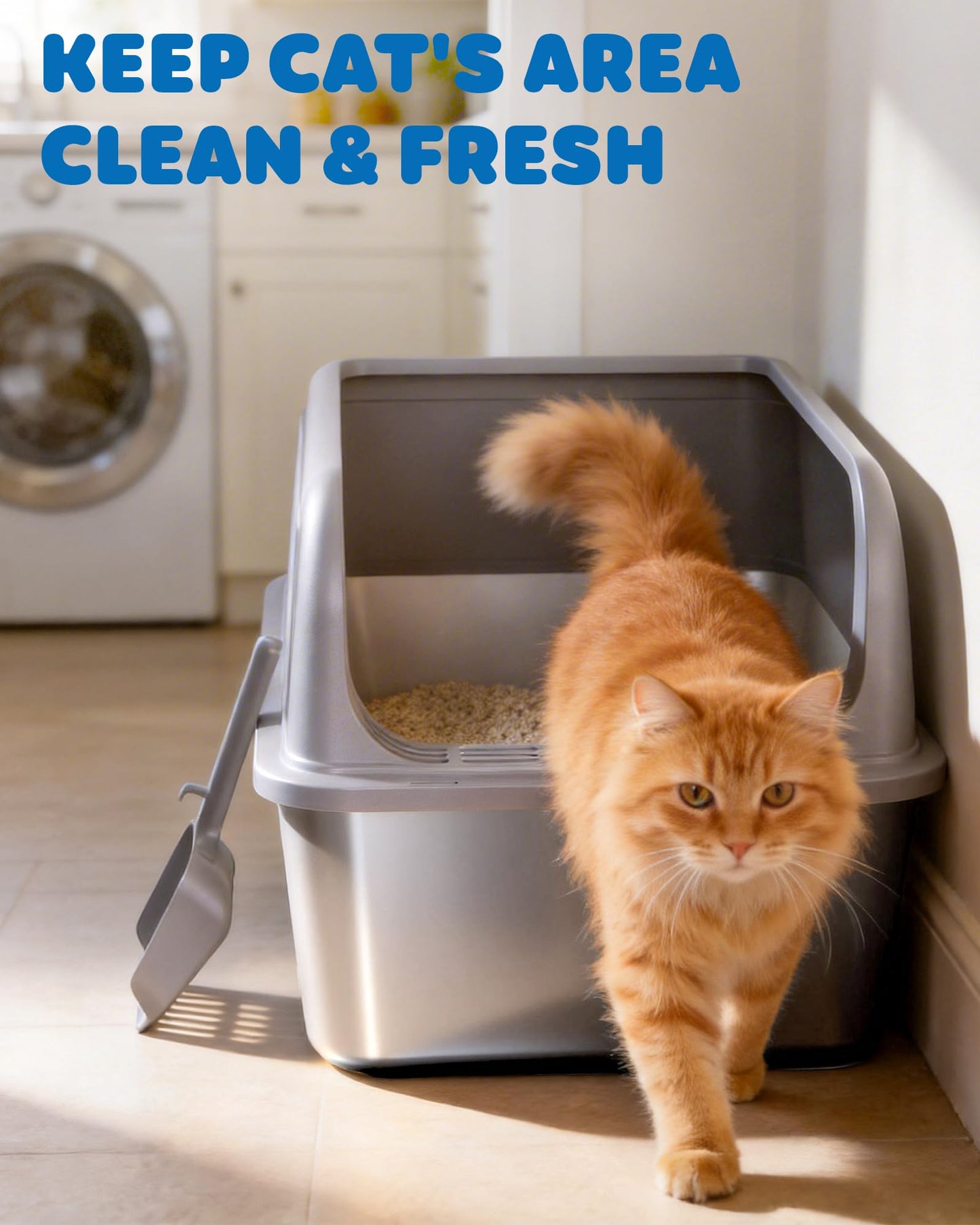Powools Stainless Steel Cat Litter Box, Metal Litter Box with Box