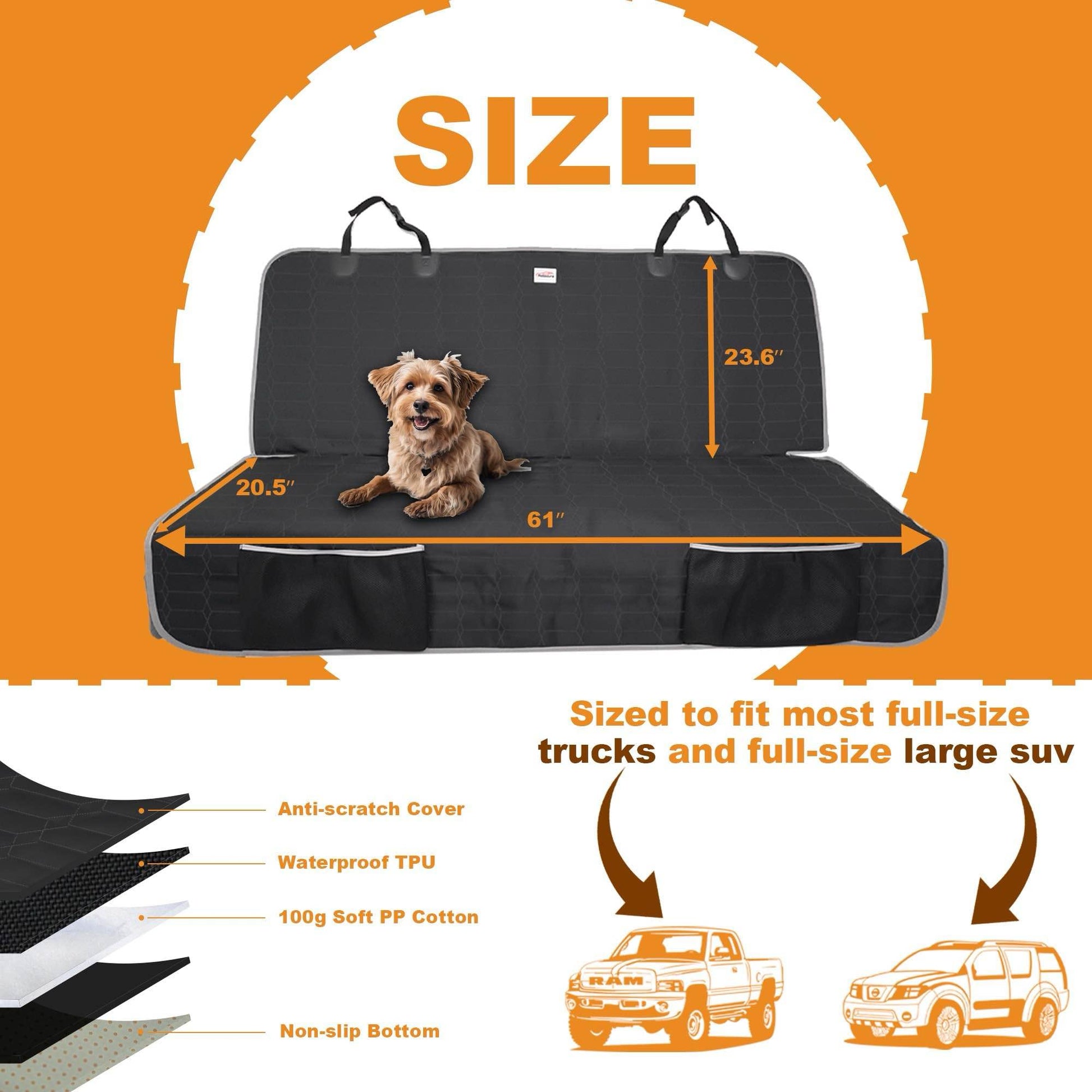 Reliadura Dog Car Seat Cover for Back Seat,Washable Bench Seat Cover