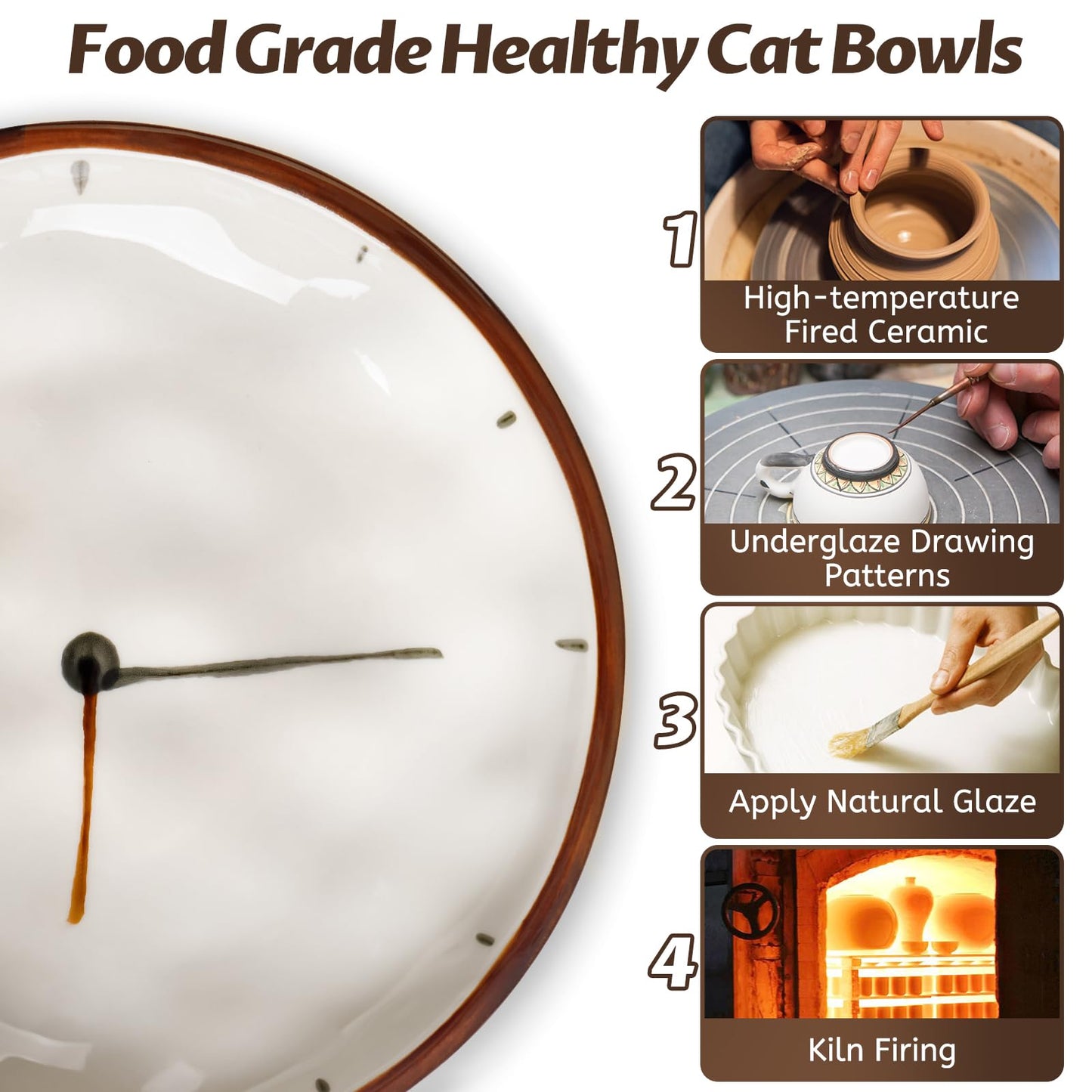 WROSWT Clock Cat Food Bowl,Non-Slip Silicone Bottom Cat Bowls
