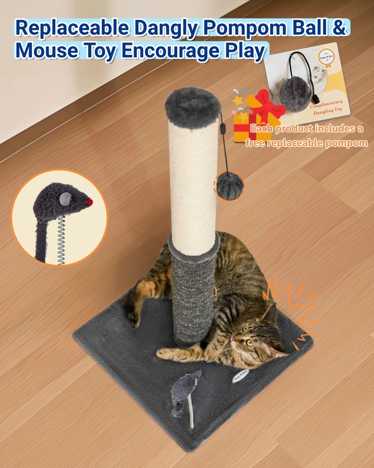 Happi N Pets 29.5" Tall Cat Scratching Post, Cat Scratcher Scratcher