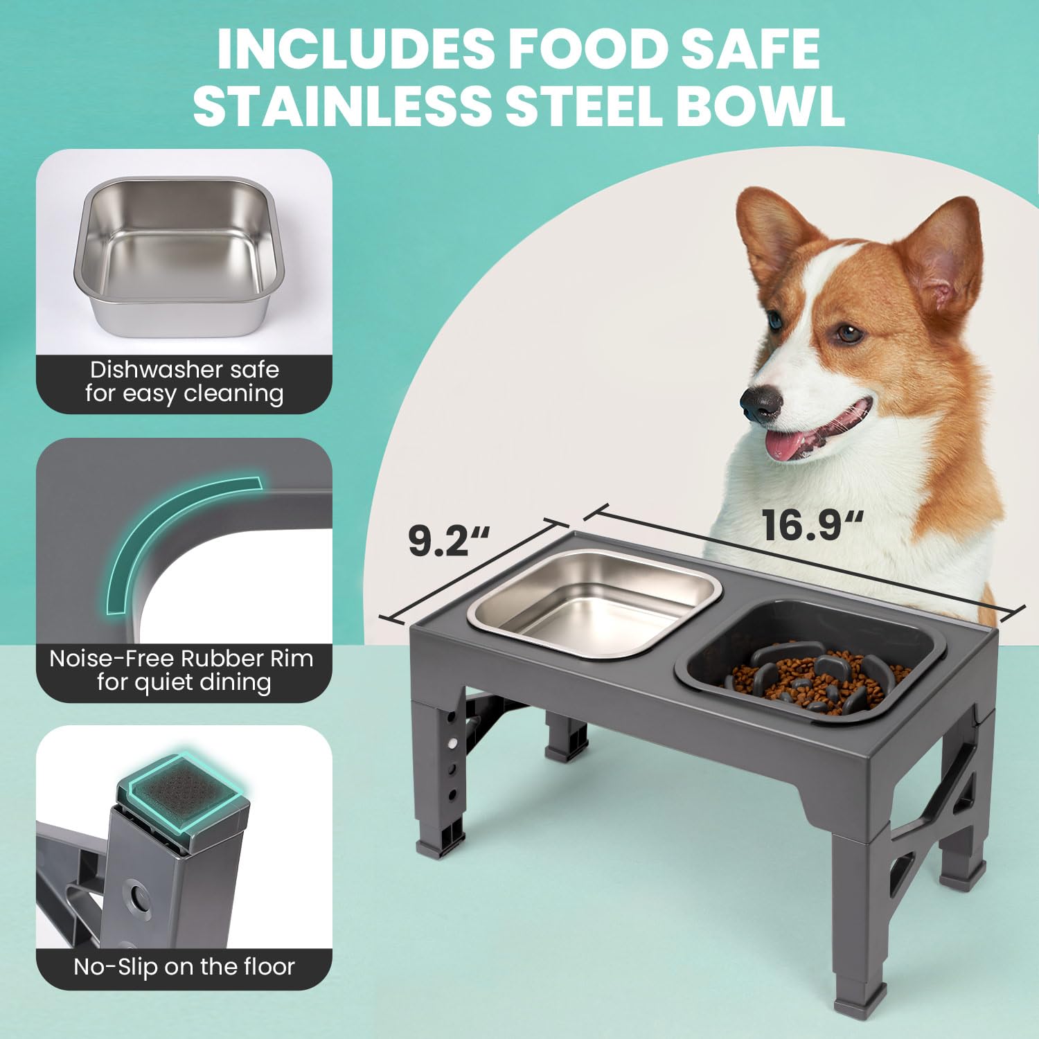 Niubya Elevated Dog Bowls, with Slow Feeder Bowl and Stainless Bowl