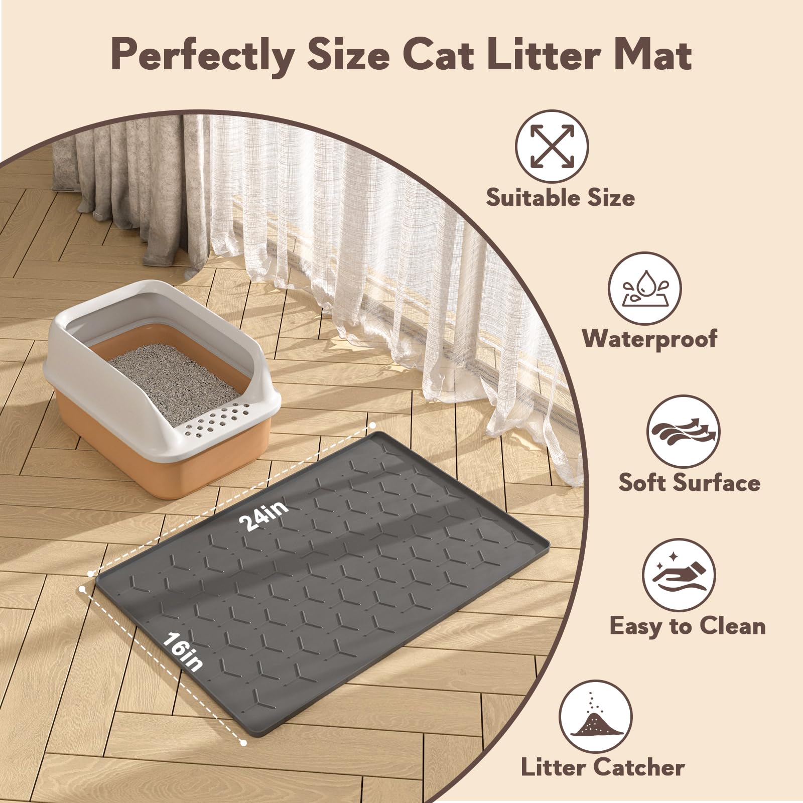 Garoopion Cat Litter Box Mat, Silicone Kitty Litter Mat, 24" X 16" Mat