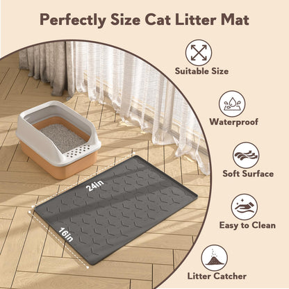 Garoopion Cat Litter Box Mat, Silicone Kitty Litter Mat, 24" X 16" Mat