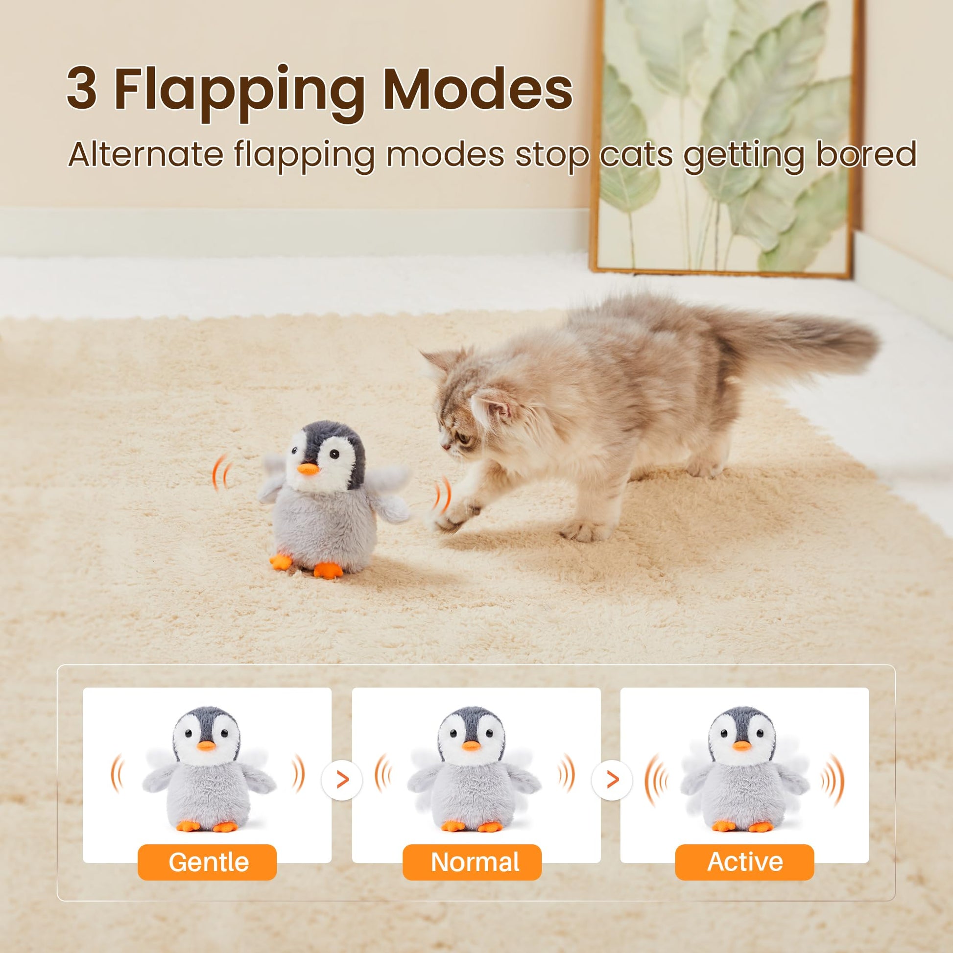Potaroma Flapping Cat Toys Emperor Penguin, Rechargeable, Catnip