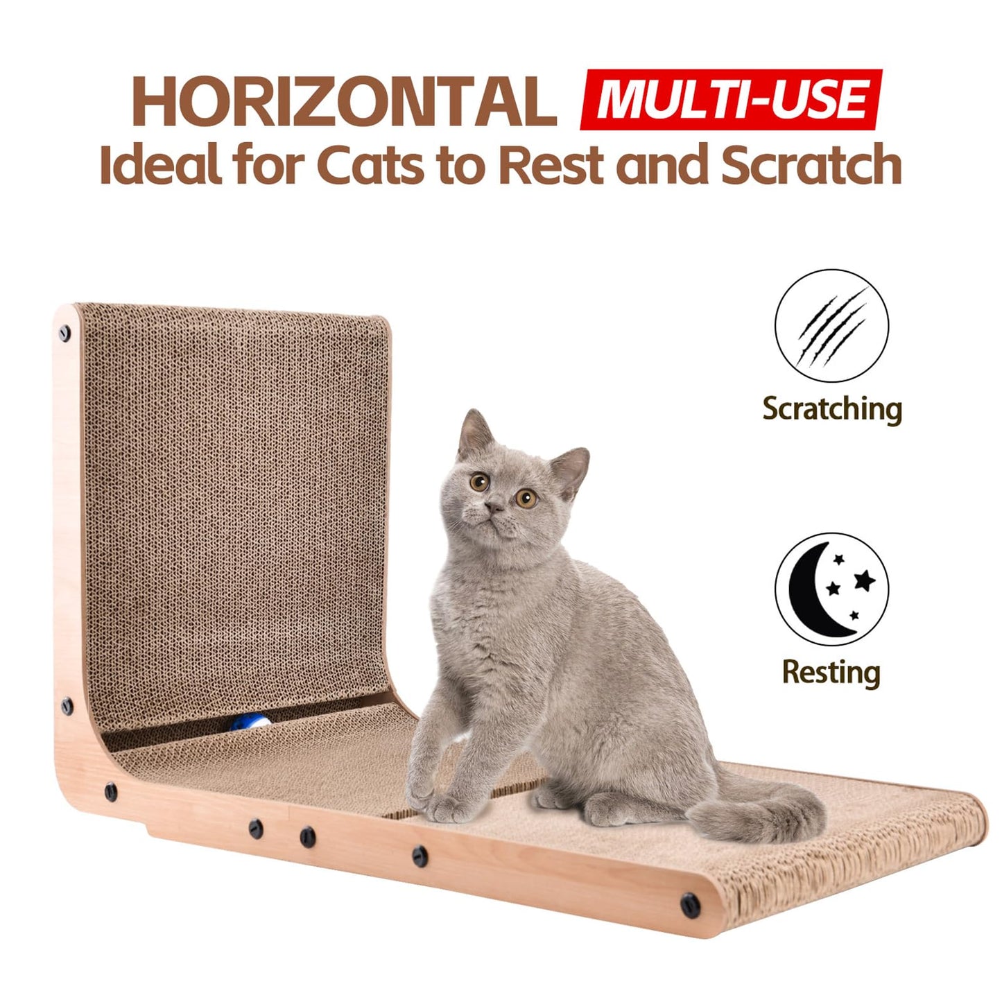 AUSCAT L-Shape Cardboard Cat Scratcher, Vertical Cardboard Balls