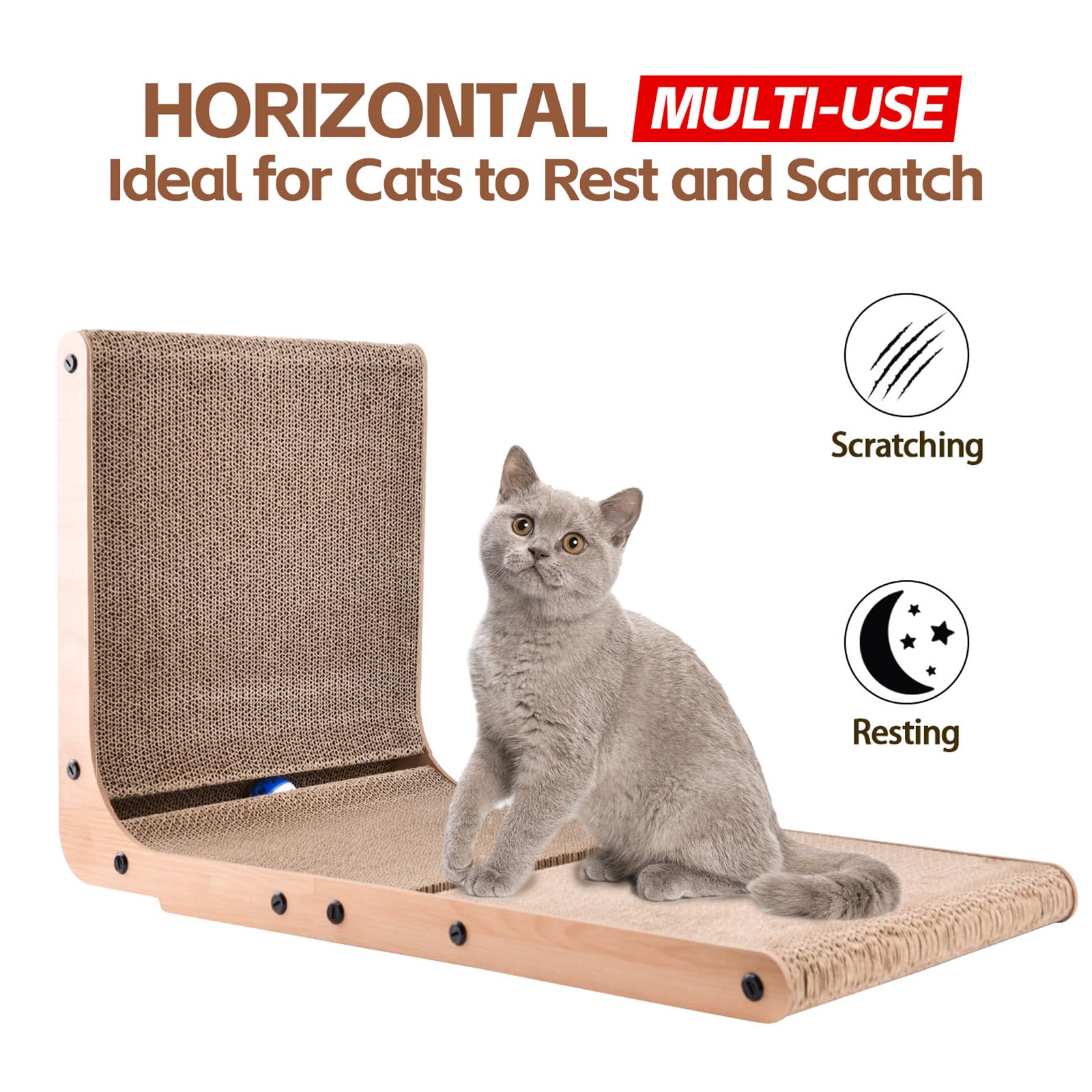 AUSCAT L-Shape Cardboard Cat Scratcher, Vertical Cardboard Balls