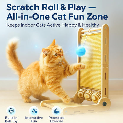 32" Sisal L Shaped Cat Scratch Pad with Ball Toy, Wooden Ball