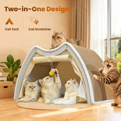 Cat Houses for Indoor Cats 4 Seasons Cat Bed Cave with Natural Bed
