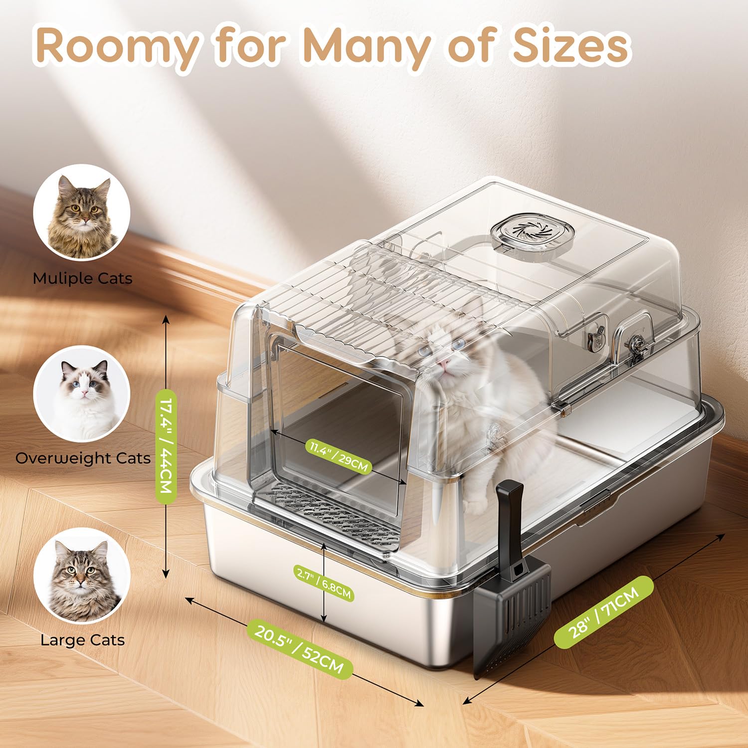 L8 Ultra-XXXL Stainless Steel Litter Box with Smart Odor Control Mat