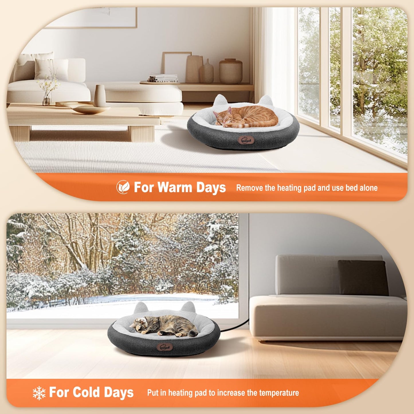 herehomi Heated Cat Bed for Small Size Cats, Heated Pet Bed with Bed