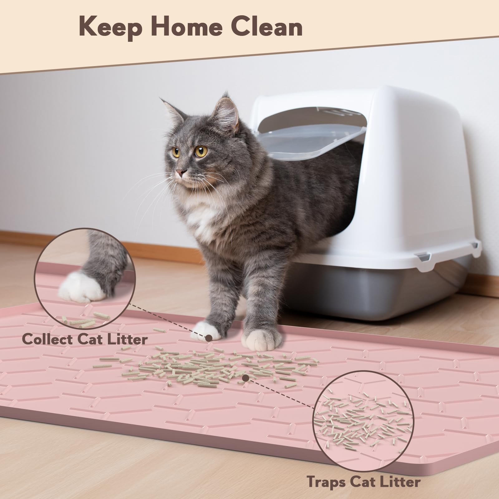 Garoopion Silicone Cat Litter Trapping Mat, Large Waterproof 34" X Mat
