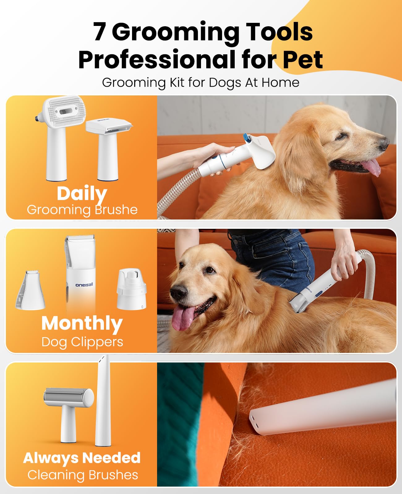 oneisall Dog Grooming Vacuum, 13000Pa Powerful Dust Cup Pet Clipper