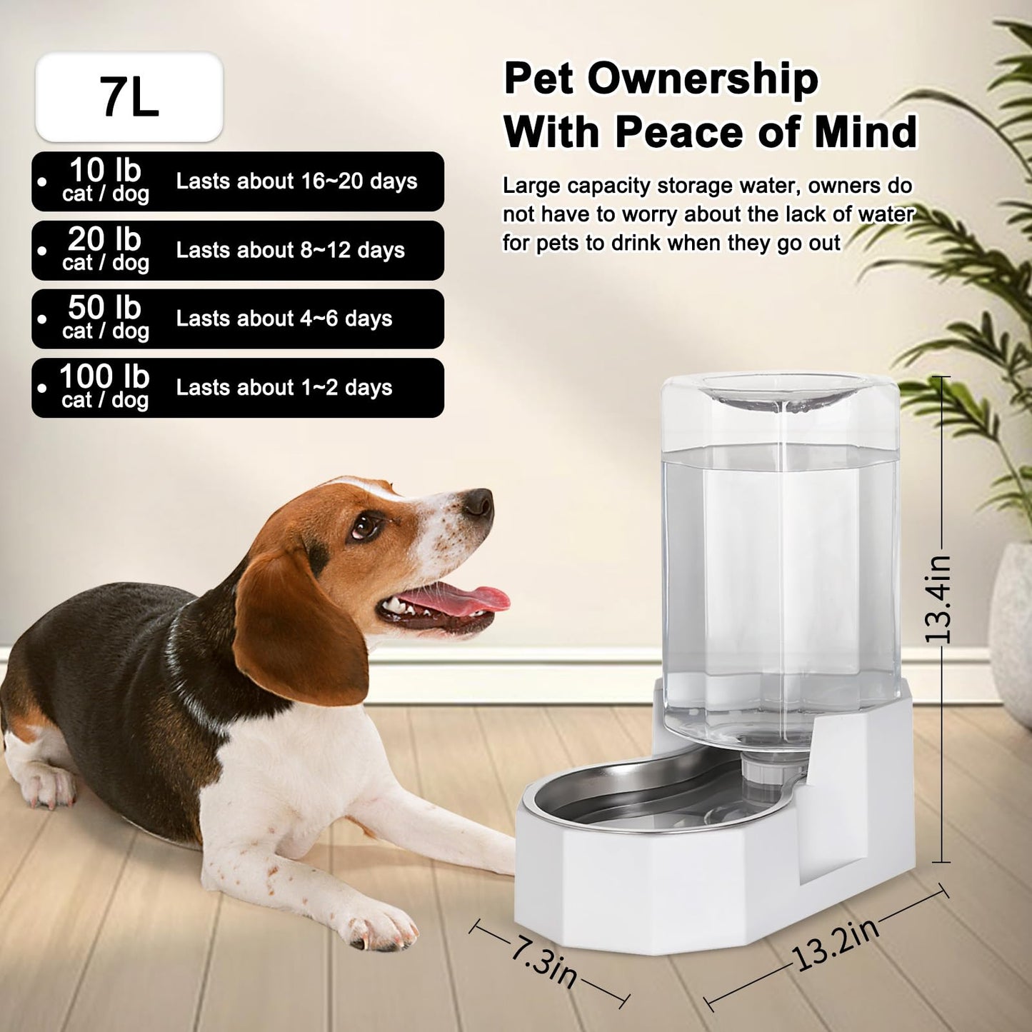 Sfozstra Dog Water Bowl Dispenser: Large Gravity Stainless Steel Bowl