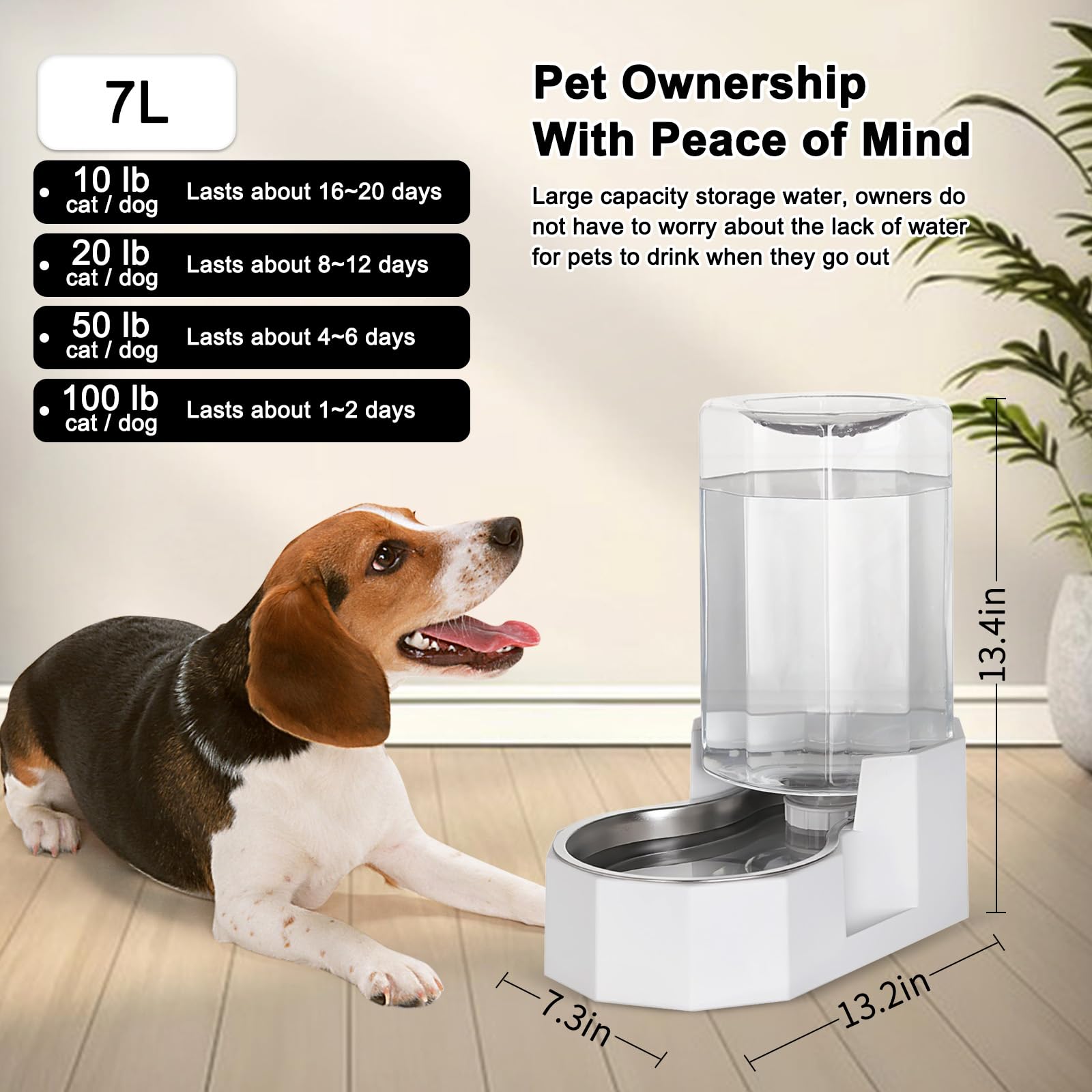 Sfozstra Dog Water Bowl Dispenser: Large Gravity Stainless Steel Bowl