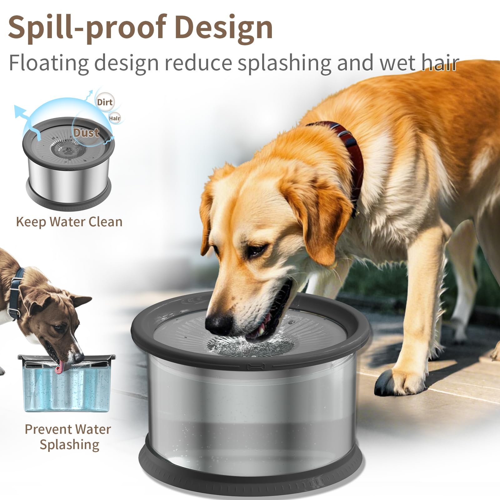 Dog Water Bowl No Spill Stainless Steel Water Bowl for Dogs No Mat