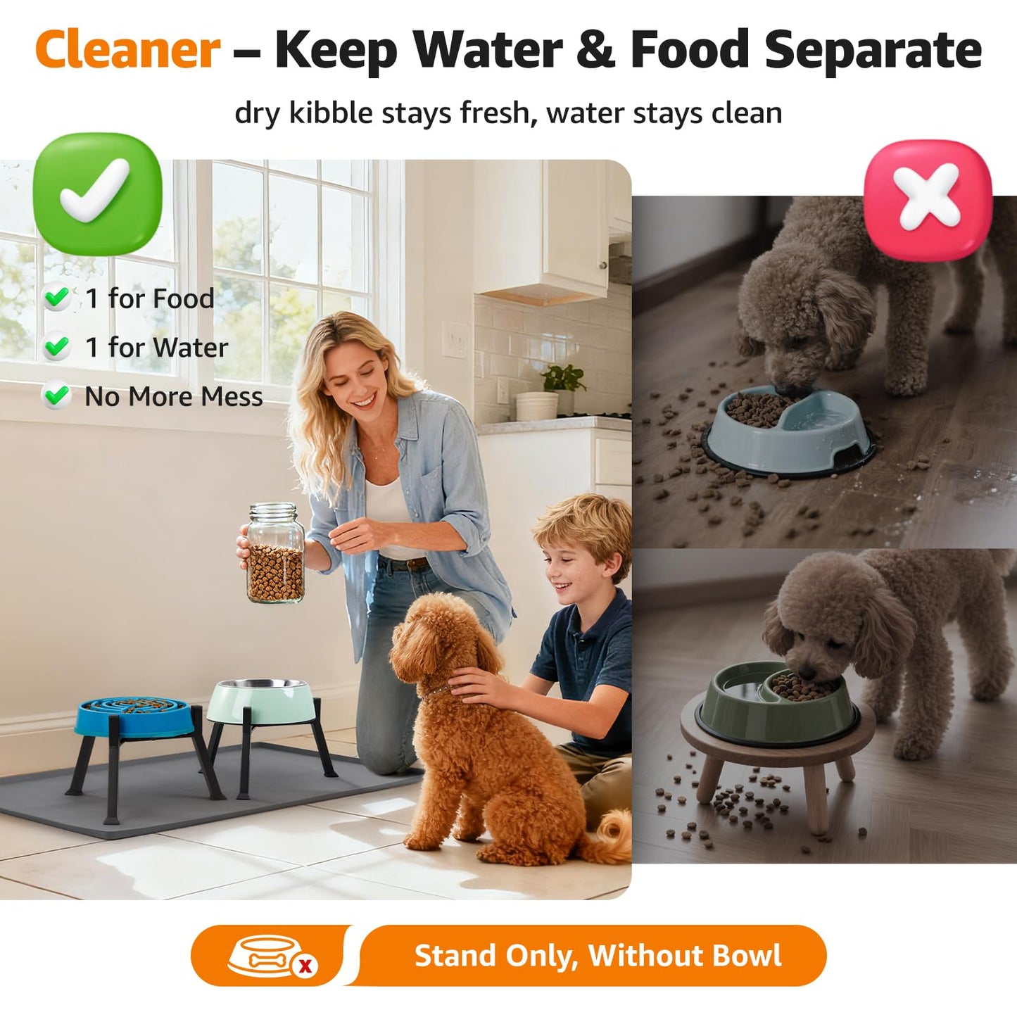 LOOBANI Raised Dog Bowl Stand: Adjustable Width Elevated Dog Bowl