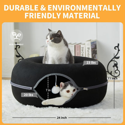 Peekaboo Cat Tunnel for Large Cats up to Features A Jingle Ball Bed