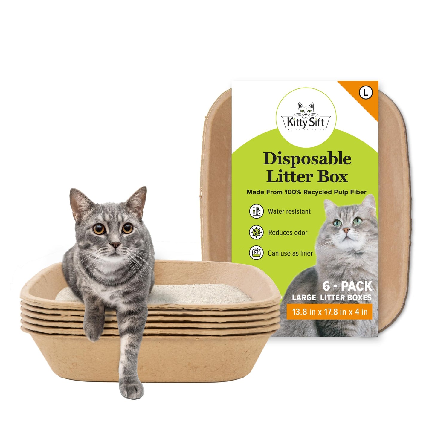 Kitty Sift Disposable Cat Litter Box Large, 6 Count, Durable Box