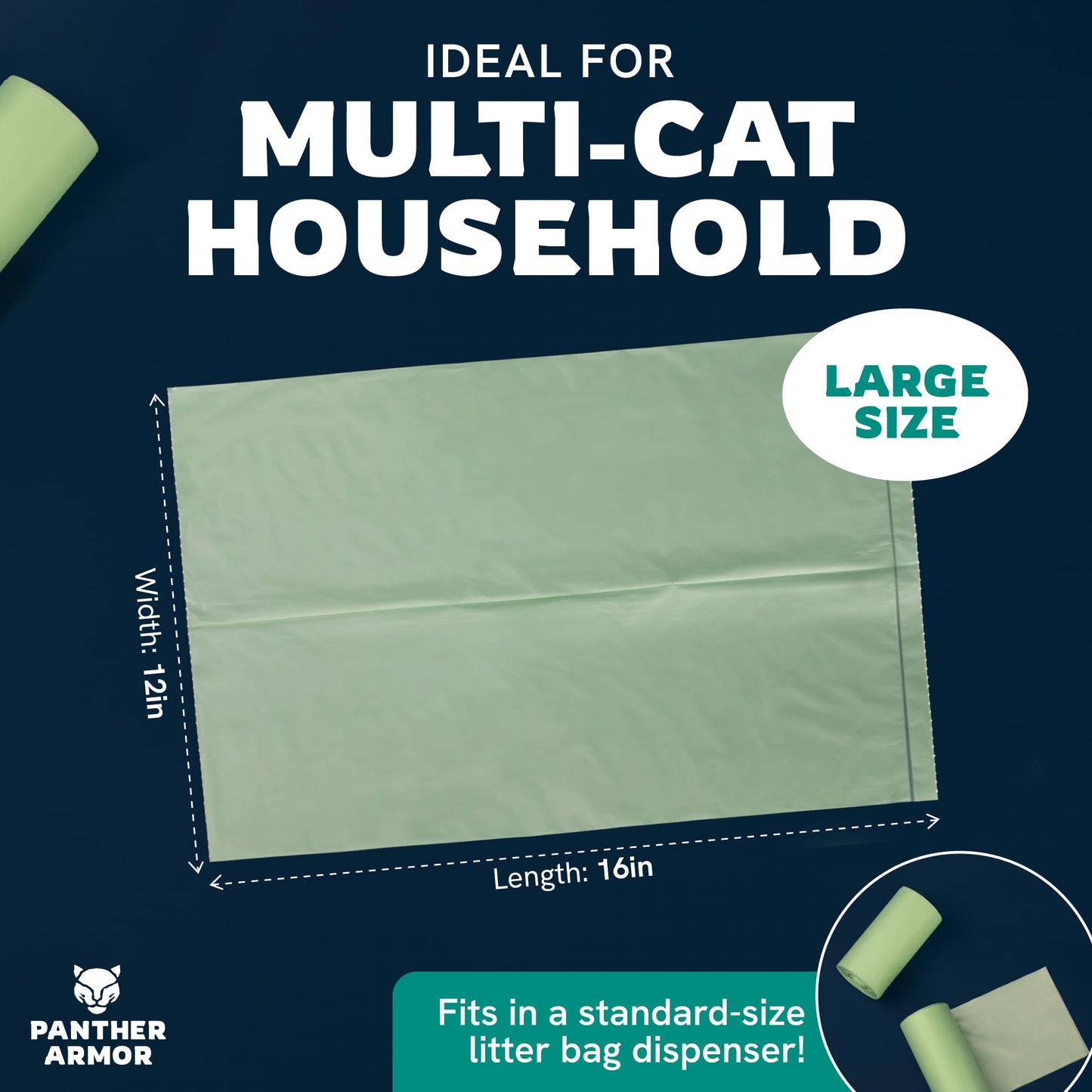 Panther Armor Litter Bags 200x Unscented Compostable Cat Poop Bags Box