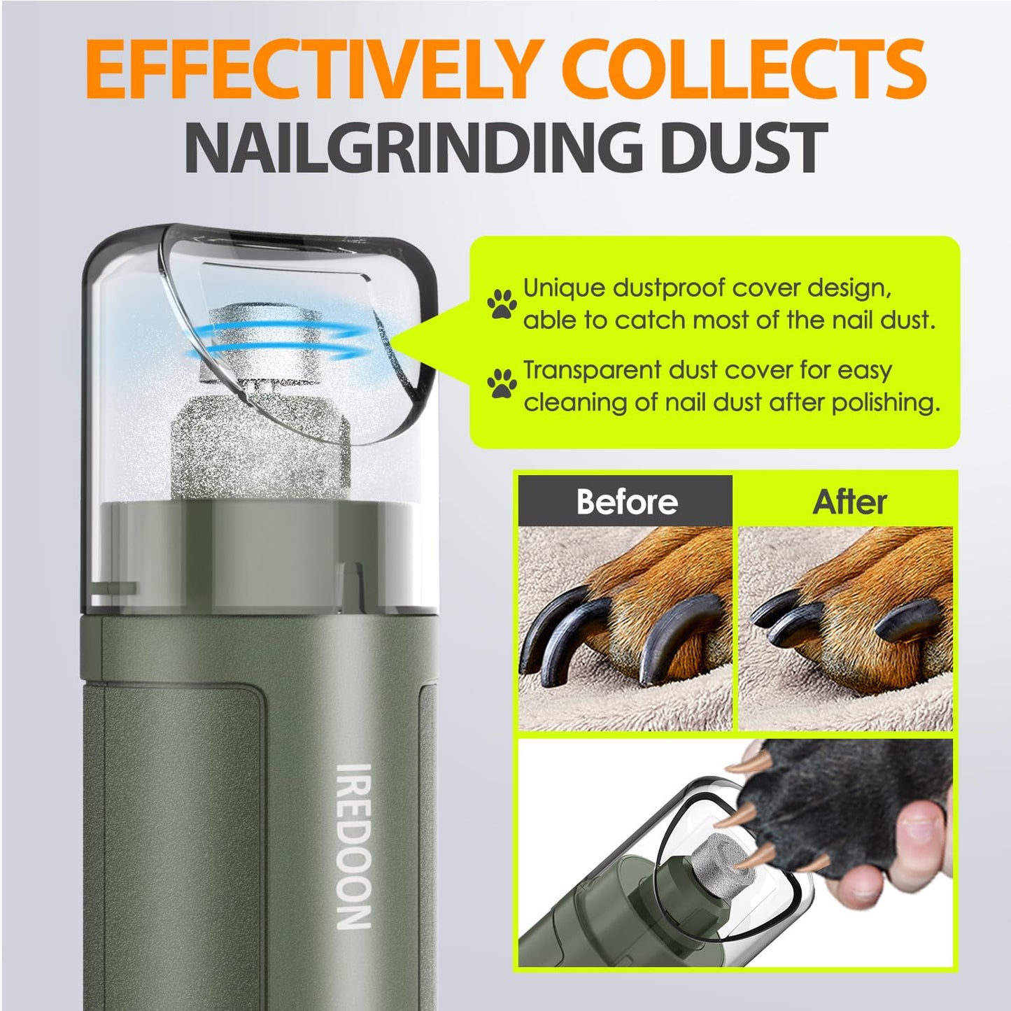 IREDOON Dog Nail Grinder Upgraded 3-Speed Super Quiet Grinder