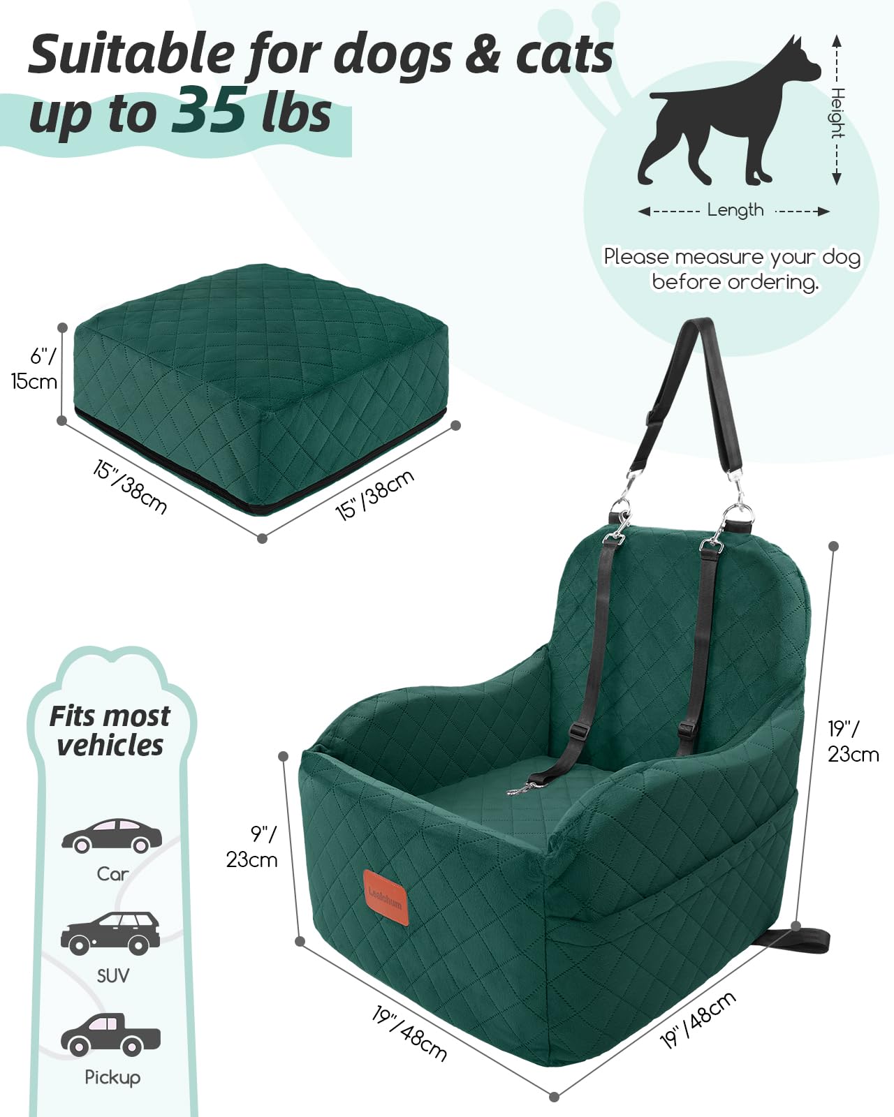 Lealchum Dog Booster Car Seat for Small/Medium Dogs, Elevated Seat