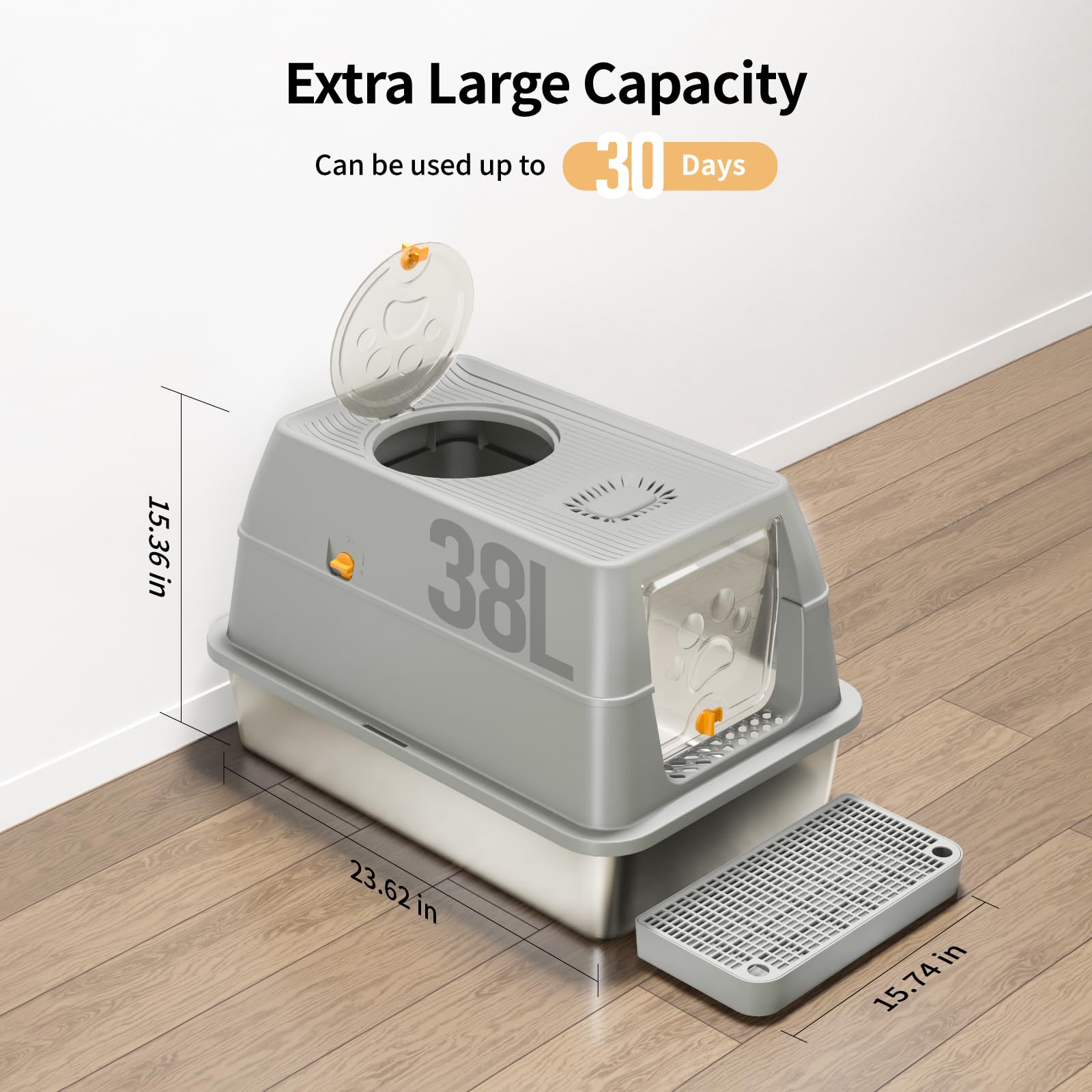 Eosarcu Stainless Steel Cat Litter Box with Lid, XL Large Enclosed Box