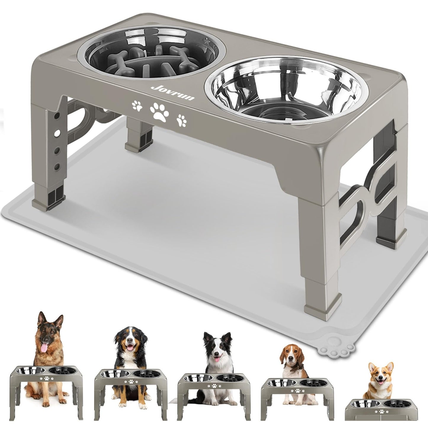 Jovrun Elevated Dog Bowls for Medium Size Dogs with Mat, Non-Slip Mat