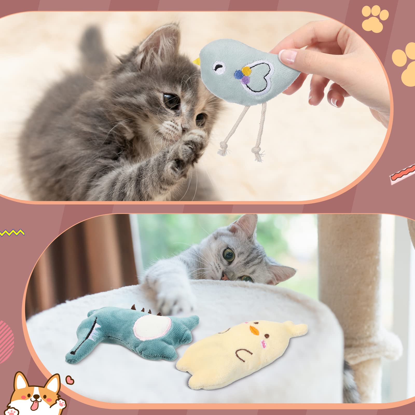 Sratte 25 Pcs Catnip Cat Chew Toy Interactive Catnip Filled Catnip