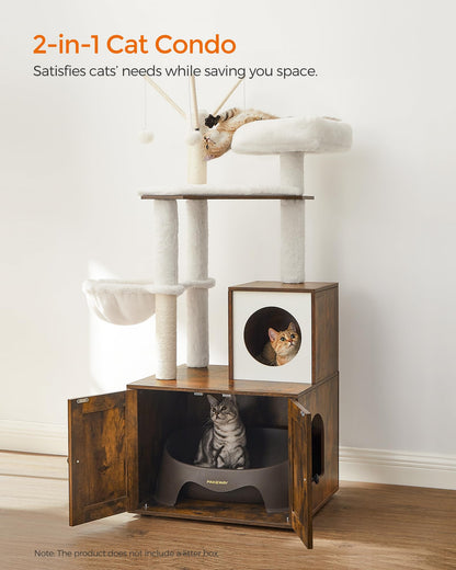 Feandrea Cat Tree with Litter Box Enclosure, 59-Inch Modern Cushion